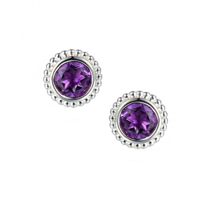 Silver and amethyst stud earrings