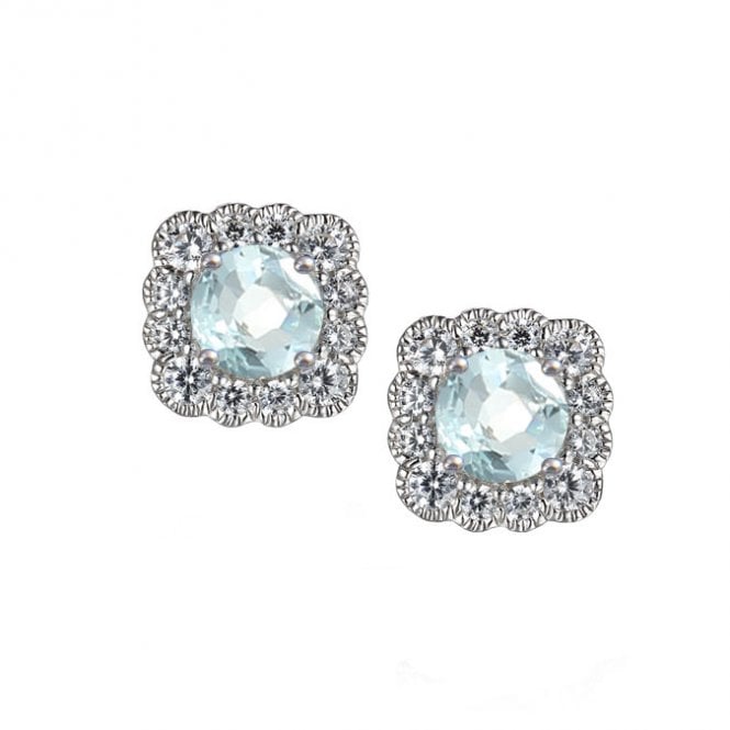 Silver and aquamarine cluster stud earrings