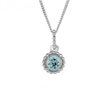 Silver and aquamarine pendant and chain