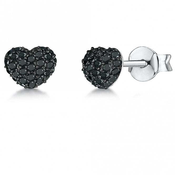 Silver and black cubic zirconia heart earrings by Jenny Brown