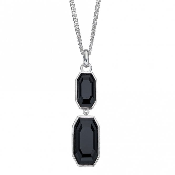 Silver and Black Swarovski Crystal Pendant and Chain