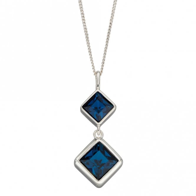 Silver and Blue Crystal Double Kite Pendant and Chain