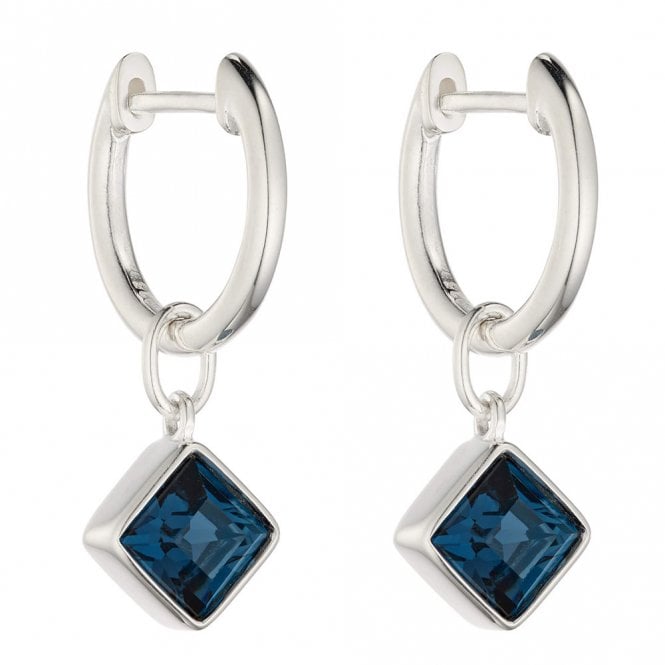 Silver and Blue Crystal Hoop Drop Earrings