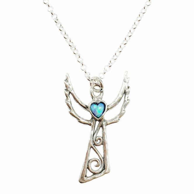 Silver and blue opal angel pendant and chain