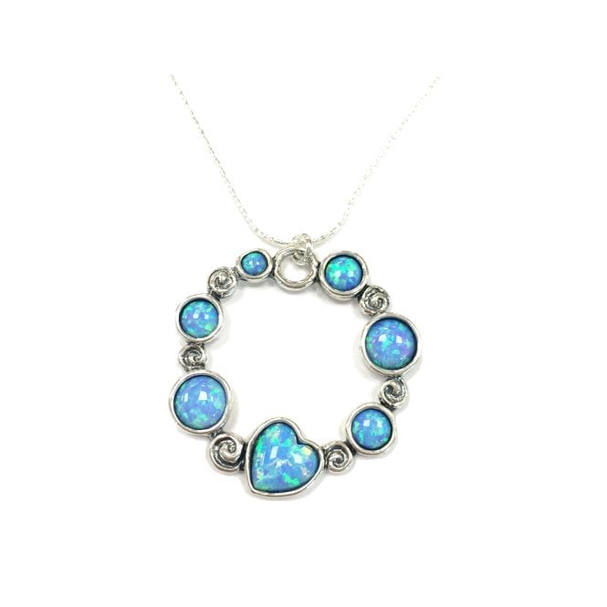 Silver and blue opal circle necklace