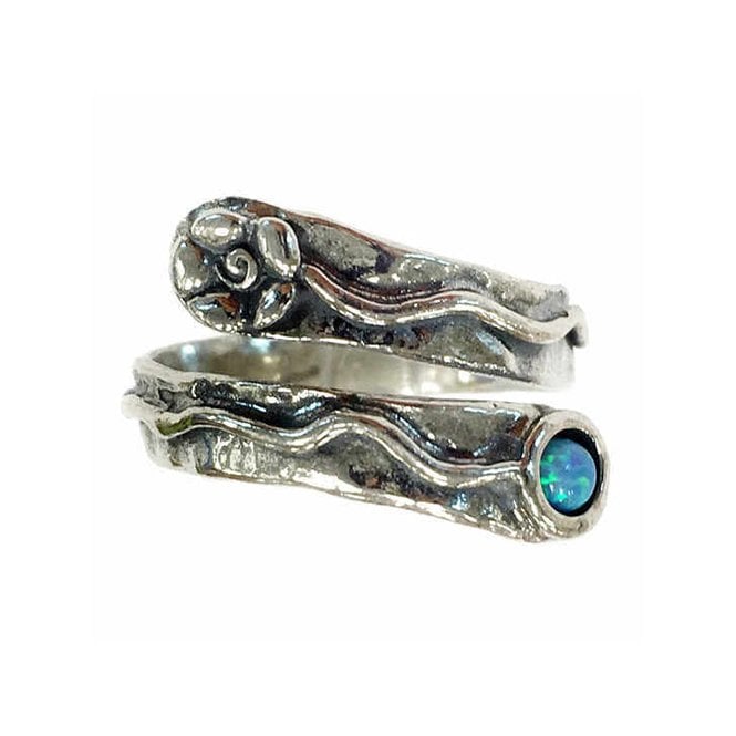 Silver and blue opal crossover ring