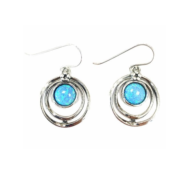 Silver and blue opal drop earrings