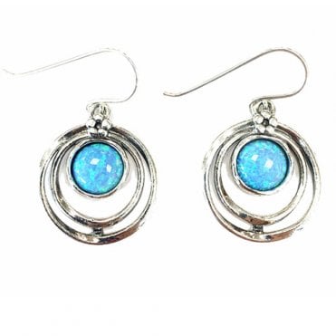 Silver and blue opal drop earrings