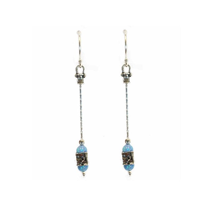 Silver and blue opal drop earrings