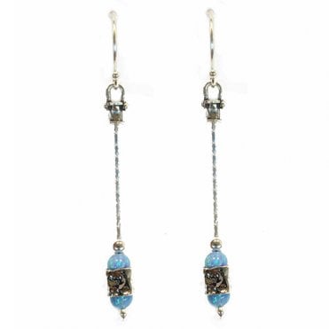 Silver and blue opal drop earrings