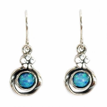 Silver and blue opal drop earrings