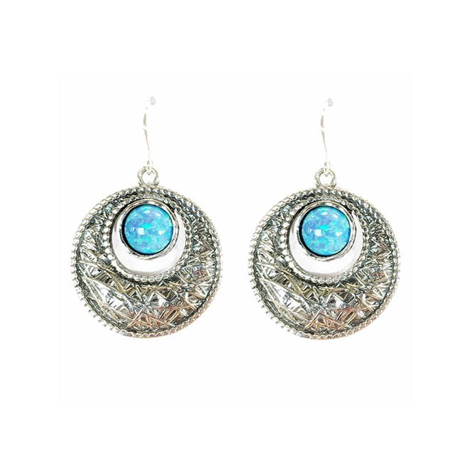 Silver and blue opal drop earrings