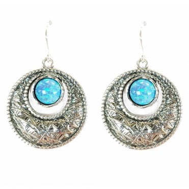 Silver and blue opal drop earrings