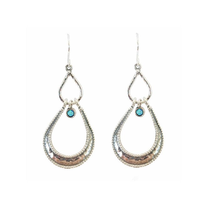 Silver and blue opal drop earrings