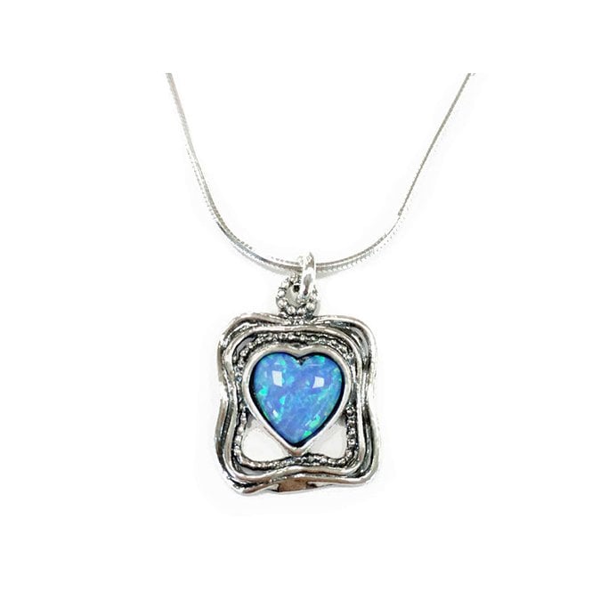 Silver and blue opal heart necklace