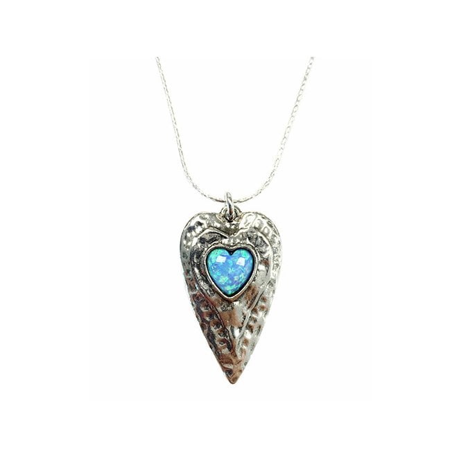 Silver and blue opal heart necklace