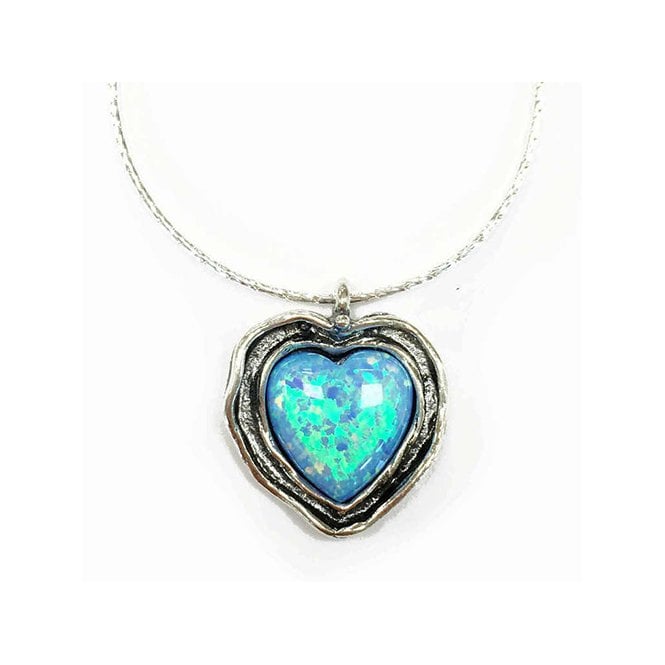 Silver and blue opal heart pendant and chain