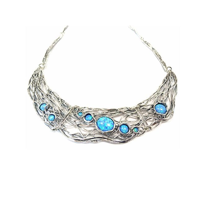 Silver and blue opal necklace