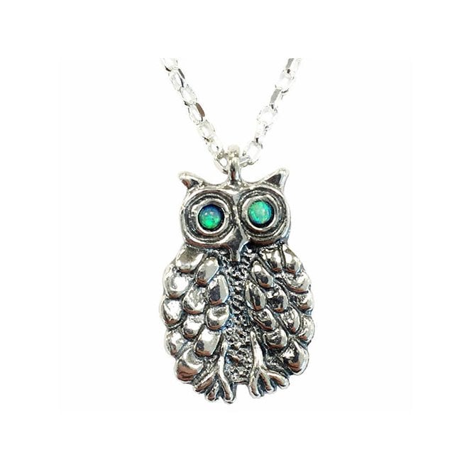 Silver and blue opal owl necklace