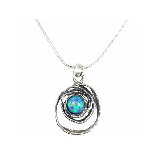 Silver and blue opal pendant and chain