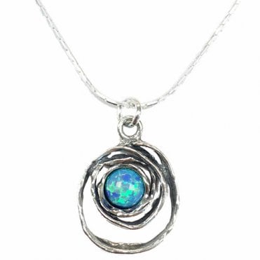 Silver and blue opal pendant and chain