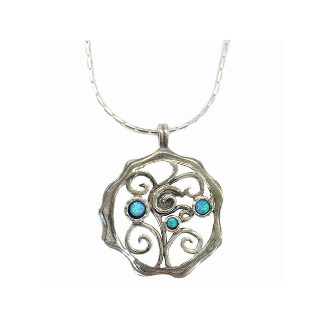 Silver and blue opal pendant and chain