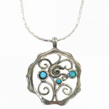 Silver and blue opal pendant and chain
