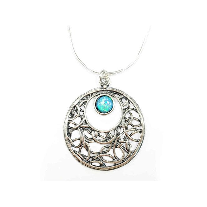Silver and blue opal pendant and chain