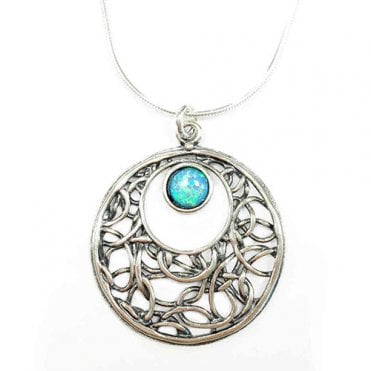 Silver and blue opal pendant and chain