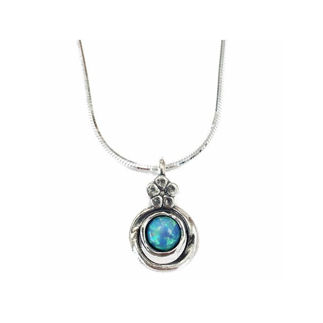 Silver and blue opal pendant and chain