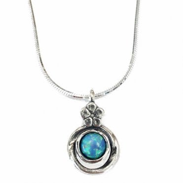 Silver and blue opal pendant and chain