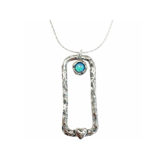Silver and blue opal pendant and chain
