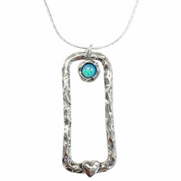 Silver and blue opal pendant and chain