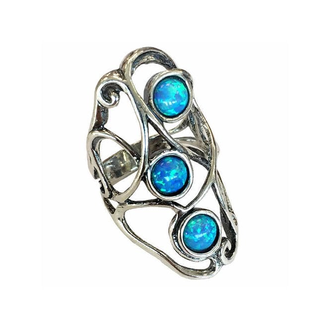Silver and blue opal ring