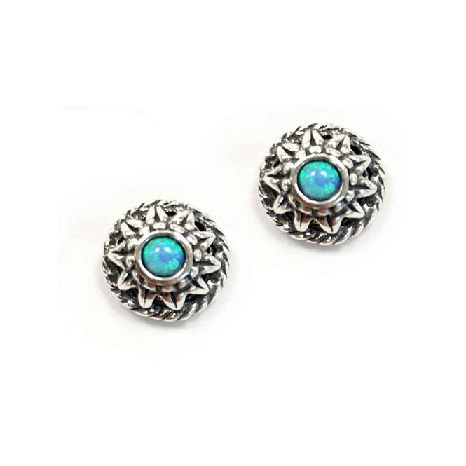 Silver and blue opal stud earrings