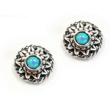 Silver and blue opal stud earrings