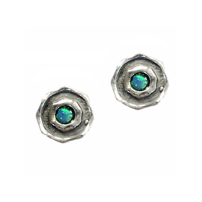 Silver and blue opal stud earrings