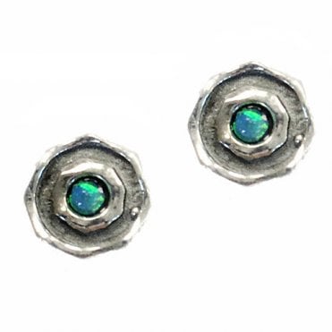 Silver and blue opal stud earrings
