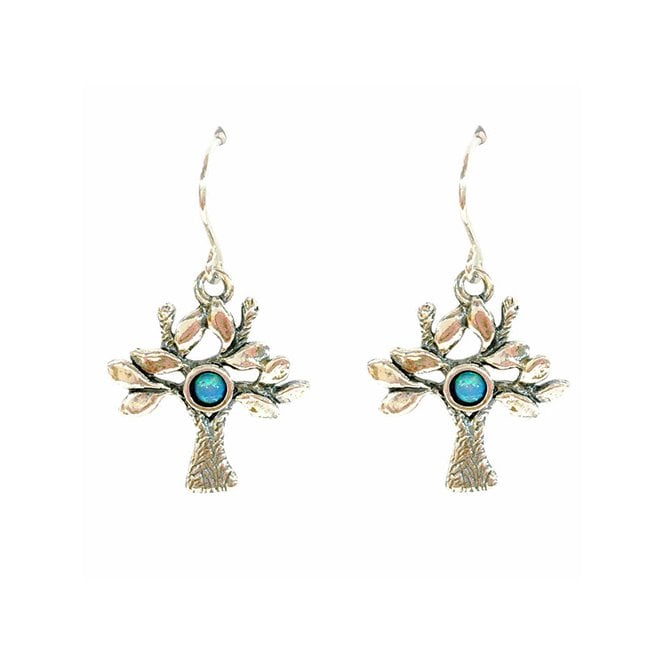 Silver and blue opal tree earrings
