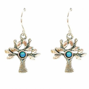 Silver and blue opal tree earrings