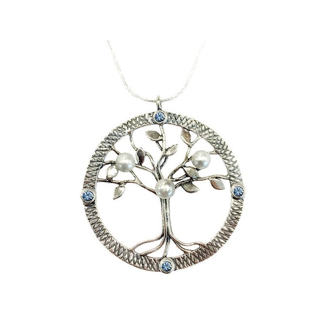 Silver and blue topaz tree necklace