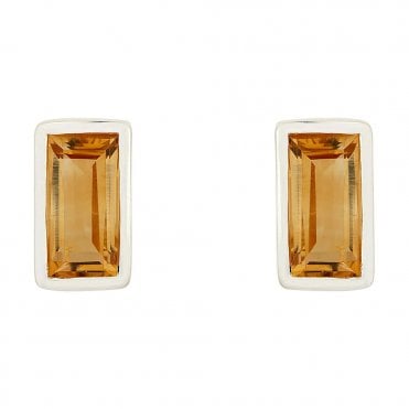 Silver and Citrine Stud Earrings
