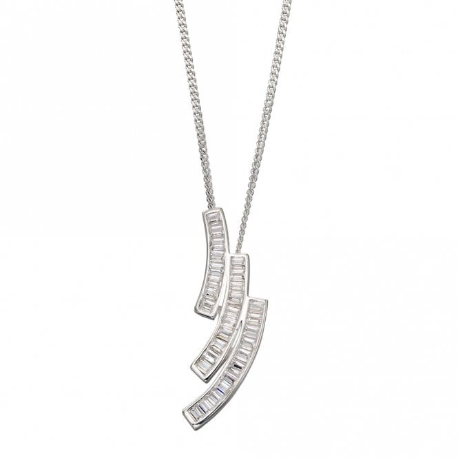 Silver and Cubic Zirconia Baguette Cut Curve Pendant and Chain