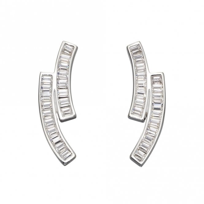 Silver and Cubic Zirconia Baguette Cut Earrings
