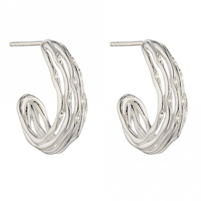 Silver and Cubic Zirconia Bamboo Hoop Earrings