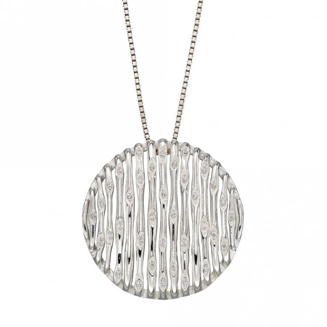 Silver and Cubic Zirconia Bamboo Stems Disc Pendant and Chain