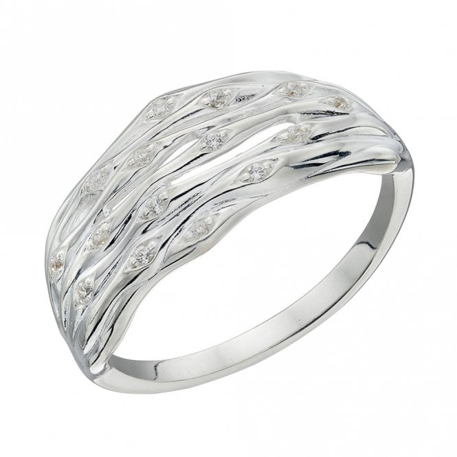 Silver and Cubic Zirconia Bamboo Stems Ring