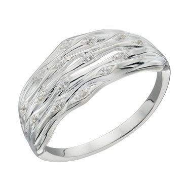 Silver and Cubic Zirconia Bamboo Stems Ring