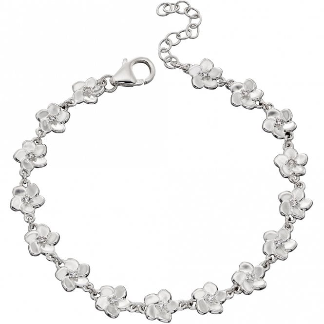 Silver and cubic zirconia cherry blossom bracelet