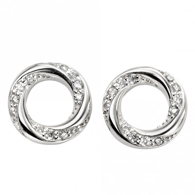 Silver and cubic zirconia circle earrings
